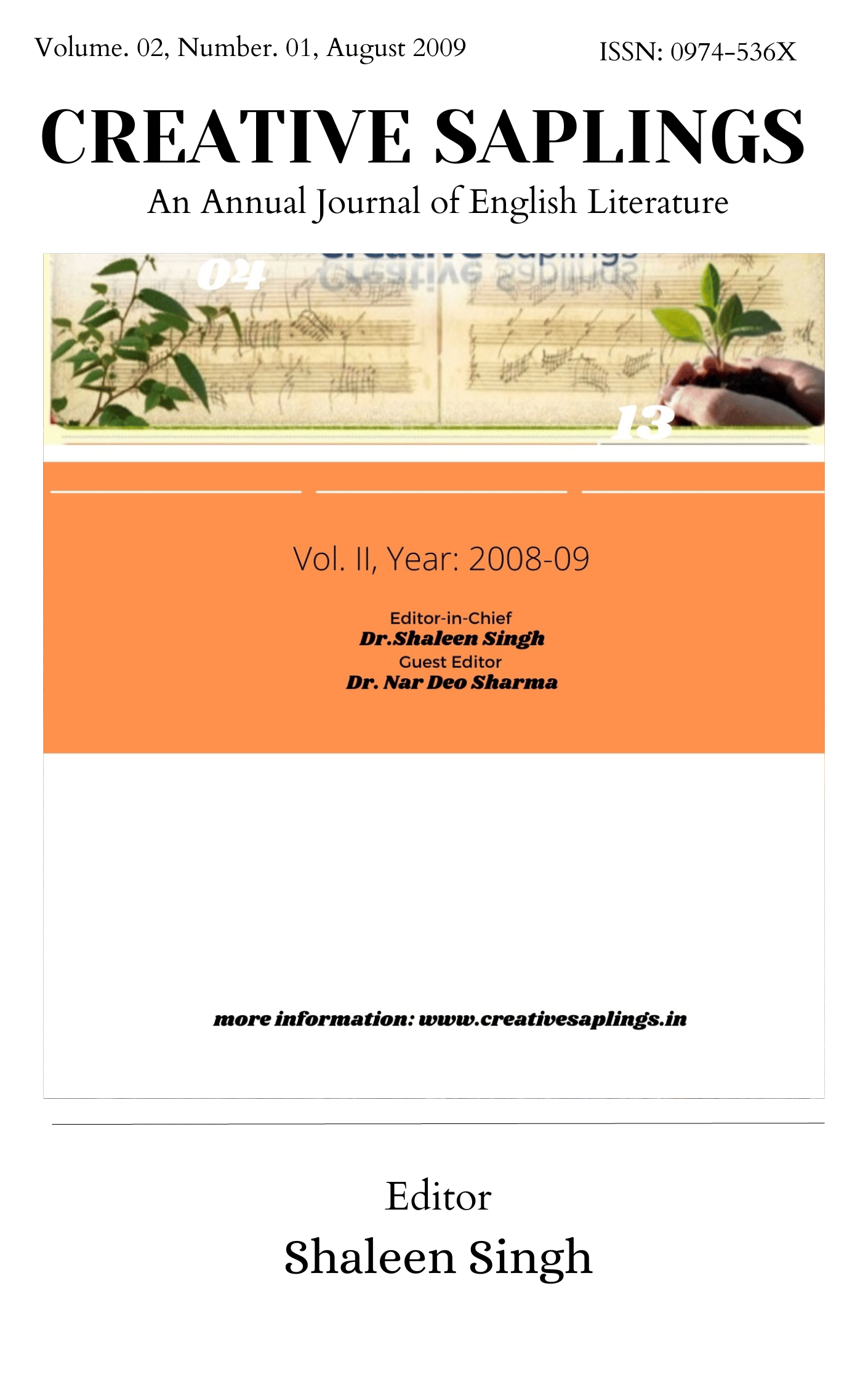 View Vol. 2 No. 1 (2009): Creative Saplings